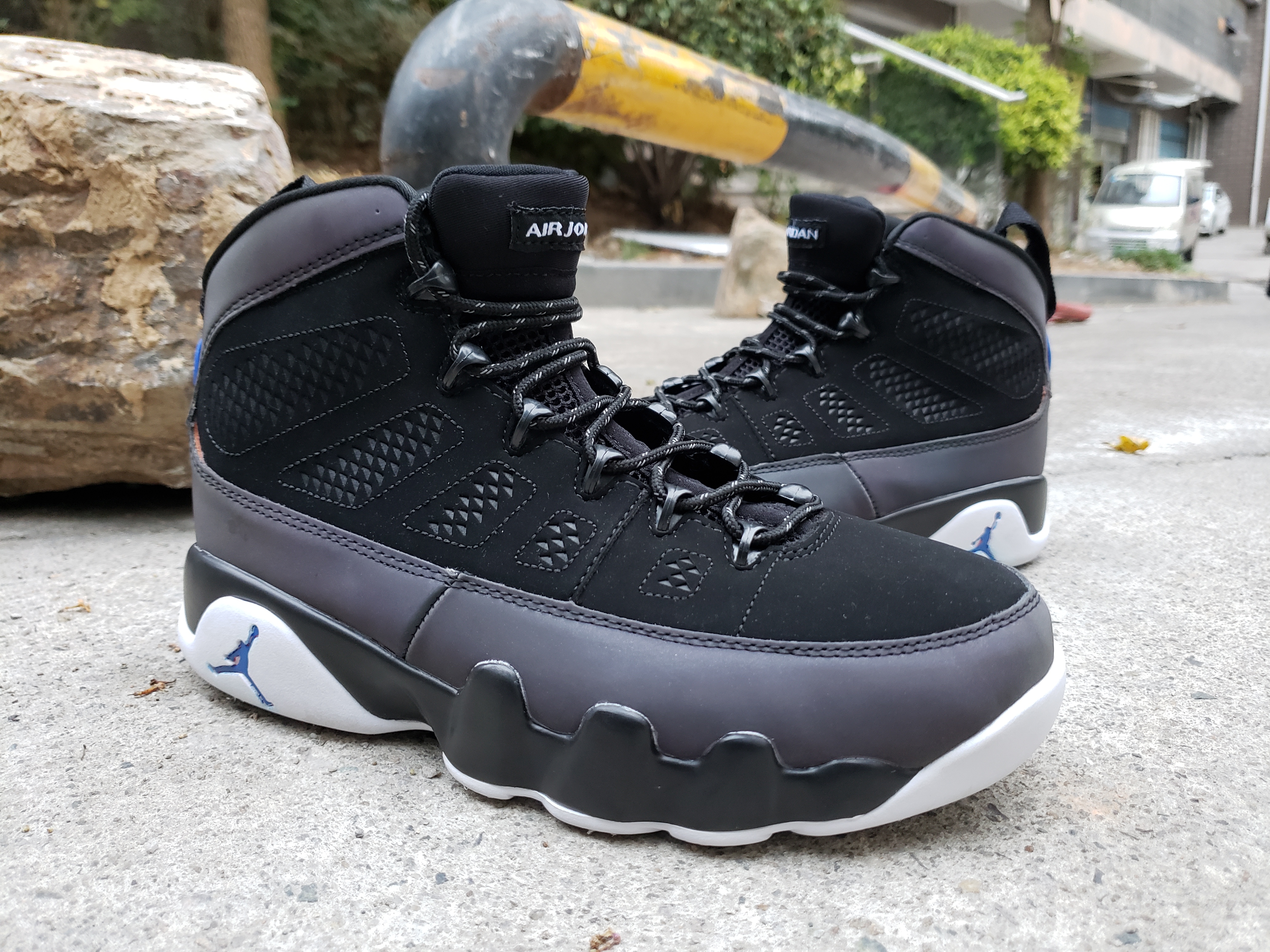 New Air Jordan 9 Retro Chamelon Black Grey Blue Shoes - Click Image to Close